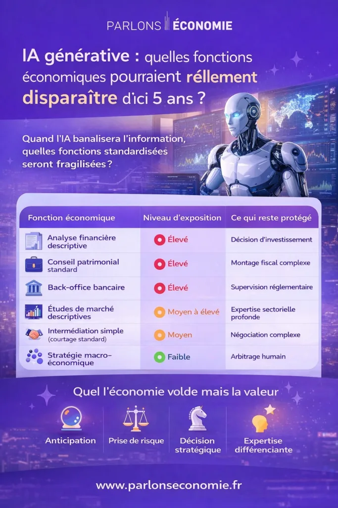 une infographie sur les métiers de l'économie menacés par l'ia